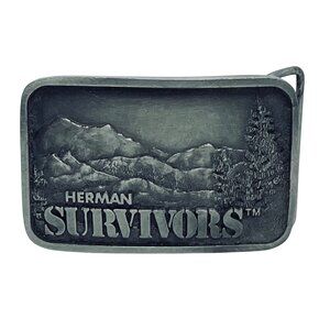 VTG Herman Survivors Silver Tone Belt Buckle W/ Mountain & Forest Design (5786)
